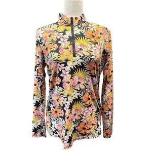 Tribal Sport Floral Half Zip Long Sleeve Athletic Top Medium NWT